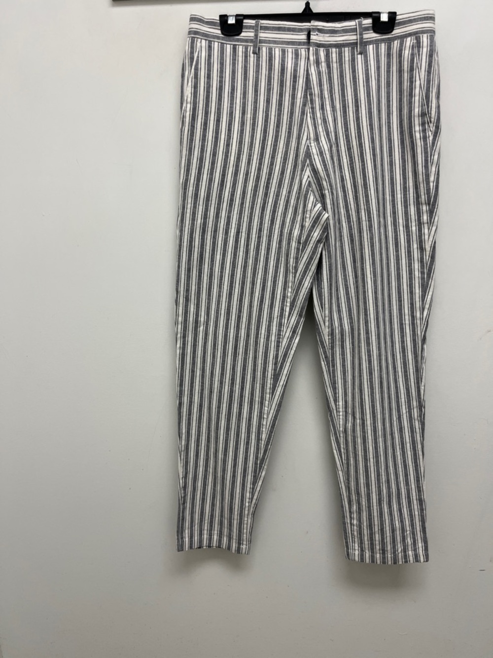 River Island Gray and White Striped Men’s Skinny Pants cotton linen blend